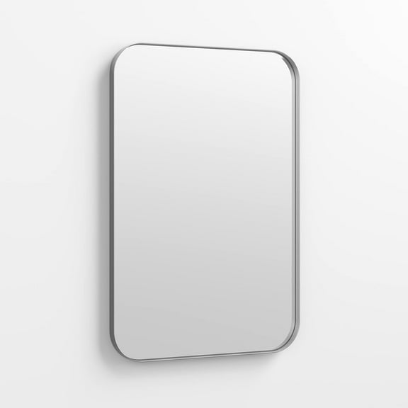 Better Bevel 20" x 30" Silver Metal Framed Mirror | Rectangle Bathroom Wall Mirror | Rounded Corner