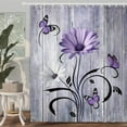 thumbnail image 3 of Rustic Farmhouse Floral Shower Curtain, Farm Boho Purple Daisy Spring Flowers and Butterfly on Country Wooden Shower Curtain for Bathroom, Wildflower Curtain with 12PCS Hooks, 70X70IN White Black, 3 of 5