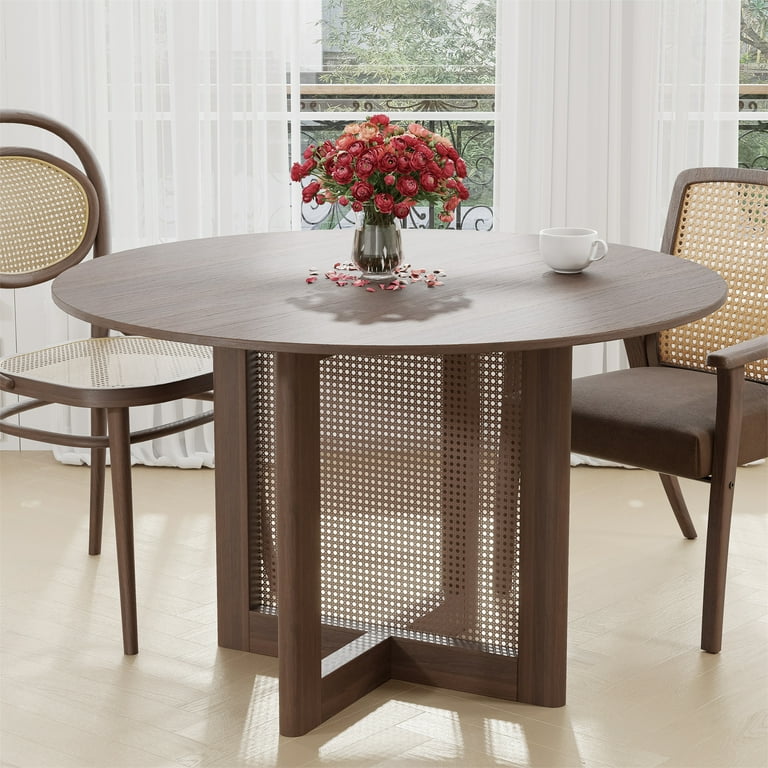 Oak Cinna 46 Round Dining Table - Wood Table - Walnut Finish