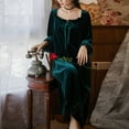 thumbnail image 3 of Defitshape Women's Warm Long Sleeve Nightgown Tea Length NightdressVelvet Sleep Dress Vintage Lace Pleated Dark Green Large, 3 of 5