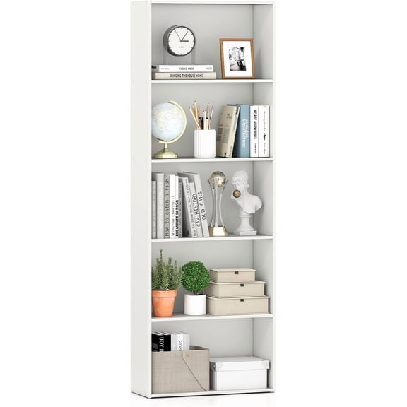Casart 5-Tier Wood Bookcase, 67.5'' Tall Floor Standing Bookshelf w/5 Open Shelves, Modern Display Unit Storage Organizer for Kitchen Study Room Living Room Home Office (White)