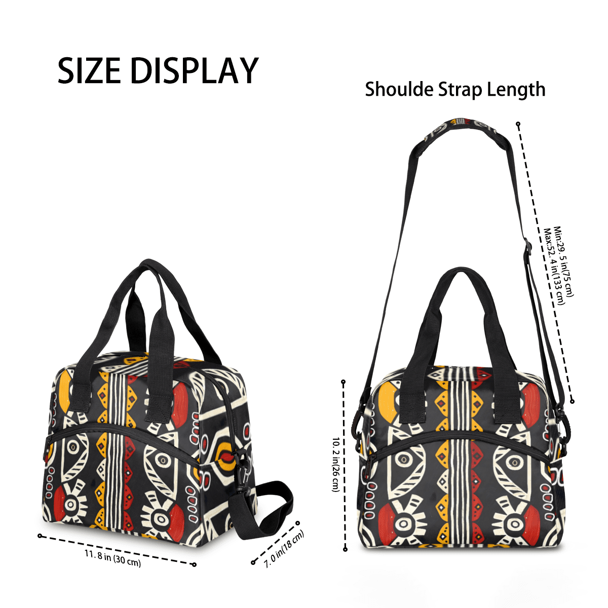 Herdesigns Bohemian Geometric Stripes Insulated Lunch Bag for Women Men Adults Large Reusable Lunch Box Leakproof Portable Cooler Tote Bags with Adjustable Shoulder Strap