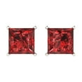 thumbnail image 3 of 14K Solid Gold Push Back Stud Earrings for Women | 3 cttw Princess Cut Natural Garnet | White Gold, 3 of 5