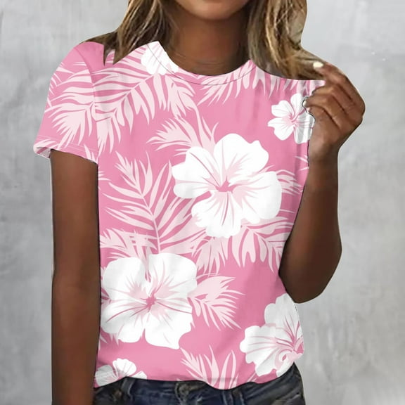 Neewe Womens Casual Printed Beach Tops Crewneck Short Sleeve T Shirts Fashion Outfits 2025 Spring Summer Shirts