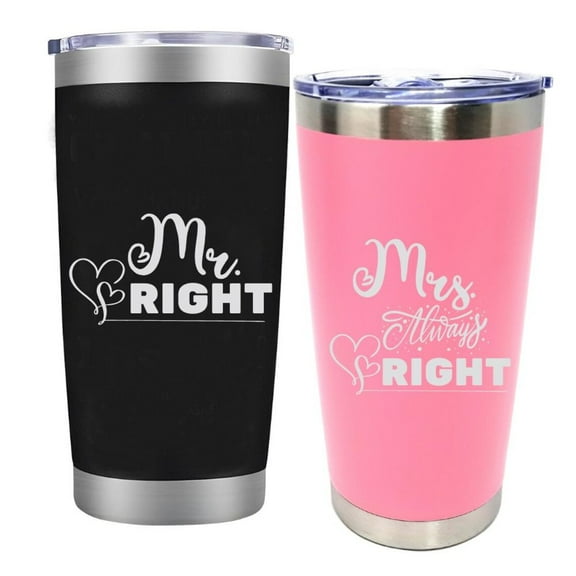 Couples Mugs for Him and Her, Mr. & Mrs. Always Right, Set of 2, 20 oz Coffee Tumbler - Marriage Gifts for Anniversary Wedding Husband & Wife Present or Bride & Groom