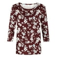 thumbnail image 6 of Jsaierl Women's 3/4 Sleeve Tops Summer Crew Neck Shirts Boho Print Ladies Blouses Going Out Holiday T-shirts Top S-5XL, 6 of 6
