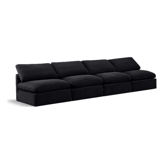 Meridian Furniture Indulge 140" Contemporary Velvet Modular Sofa in Black