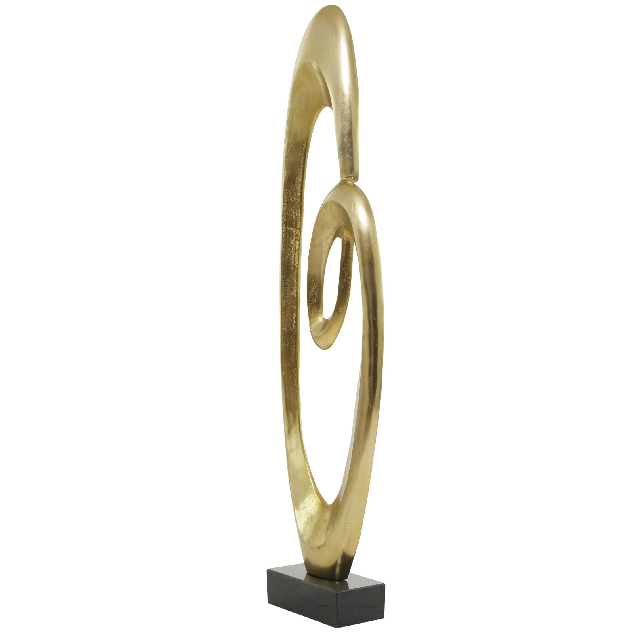 16" x 52" Gold Aluminum Metal Swirl Abstract Sculpture with Black Marble Base, by DecMode