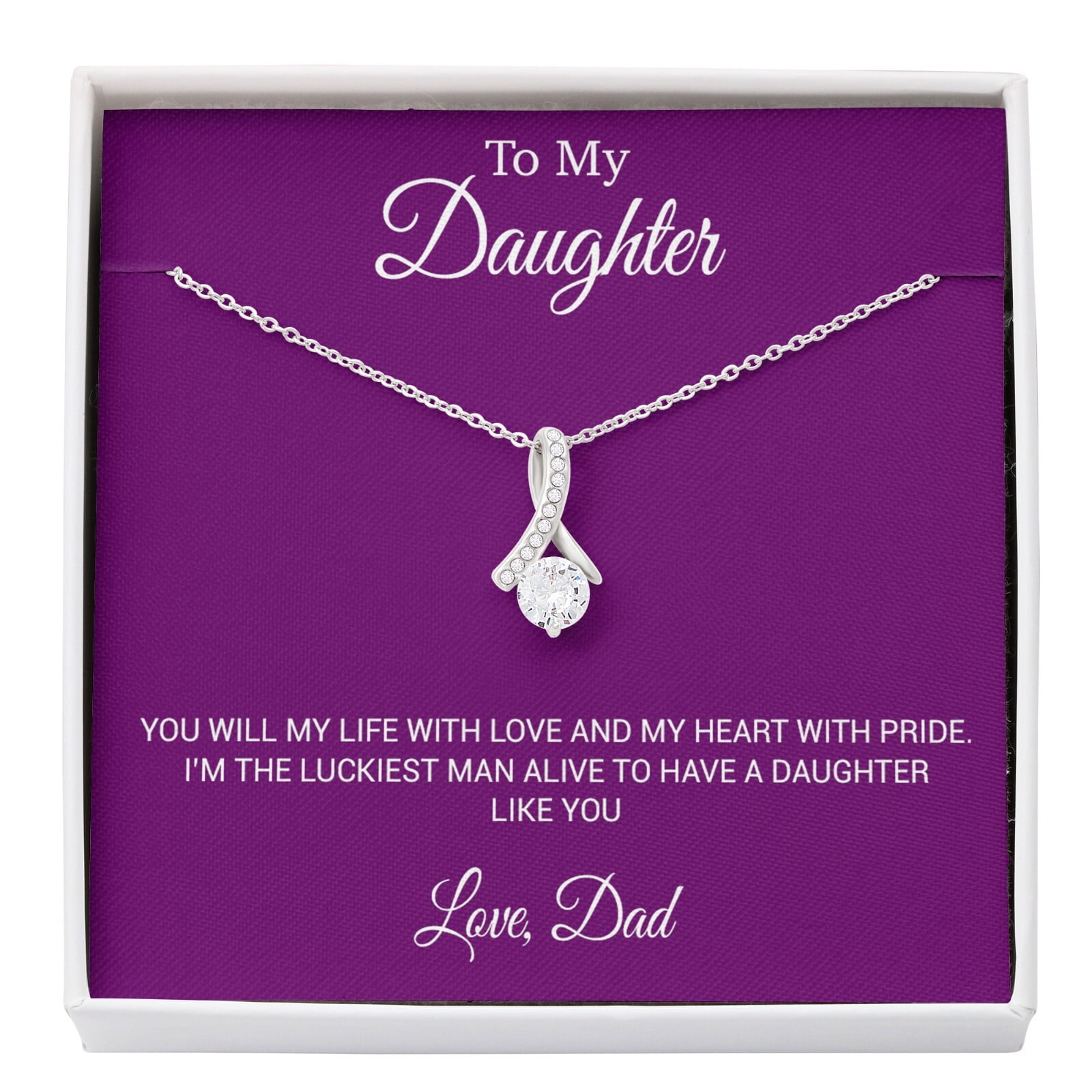 To My Daughter Heart Love From Dad Necklace A Meaningful Necklace Perfect For Anniversaries Birthdays Valentine V6602 White Alluring Necklace