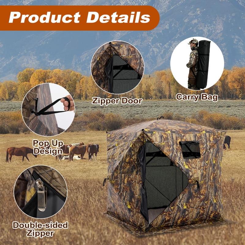 Gianna 270°See Through Hunting Blind, 2-3 Person Pop Up Camouflage Tent with Carrying Bag, Portable Hunting Tent with Accessory Bag