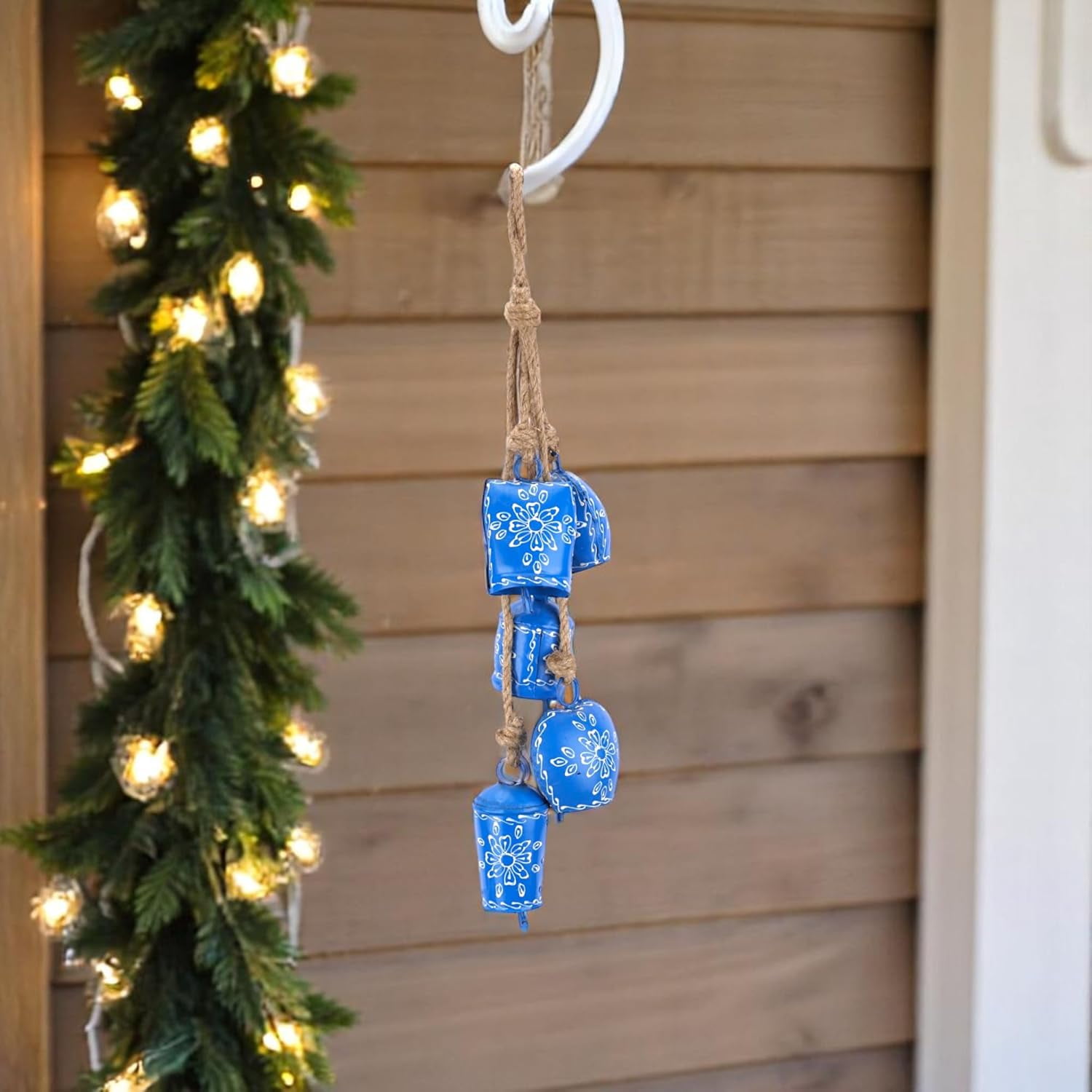 Vivanta Hand Painted Metal Rustic Decorative Hanging Wind Chime, Blue Floral, 25 inch, Housewarming Gift, Outdoor Decor for Backyard Garden Porch Patio and Home Decor