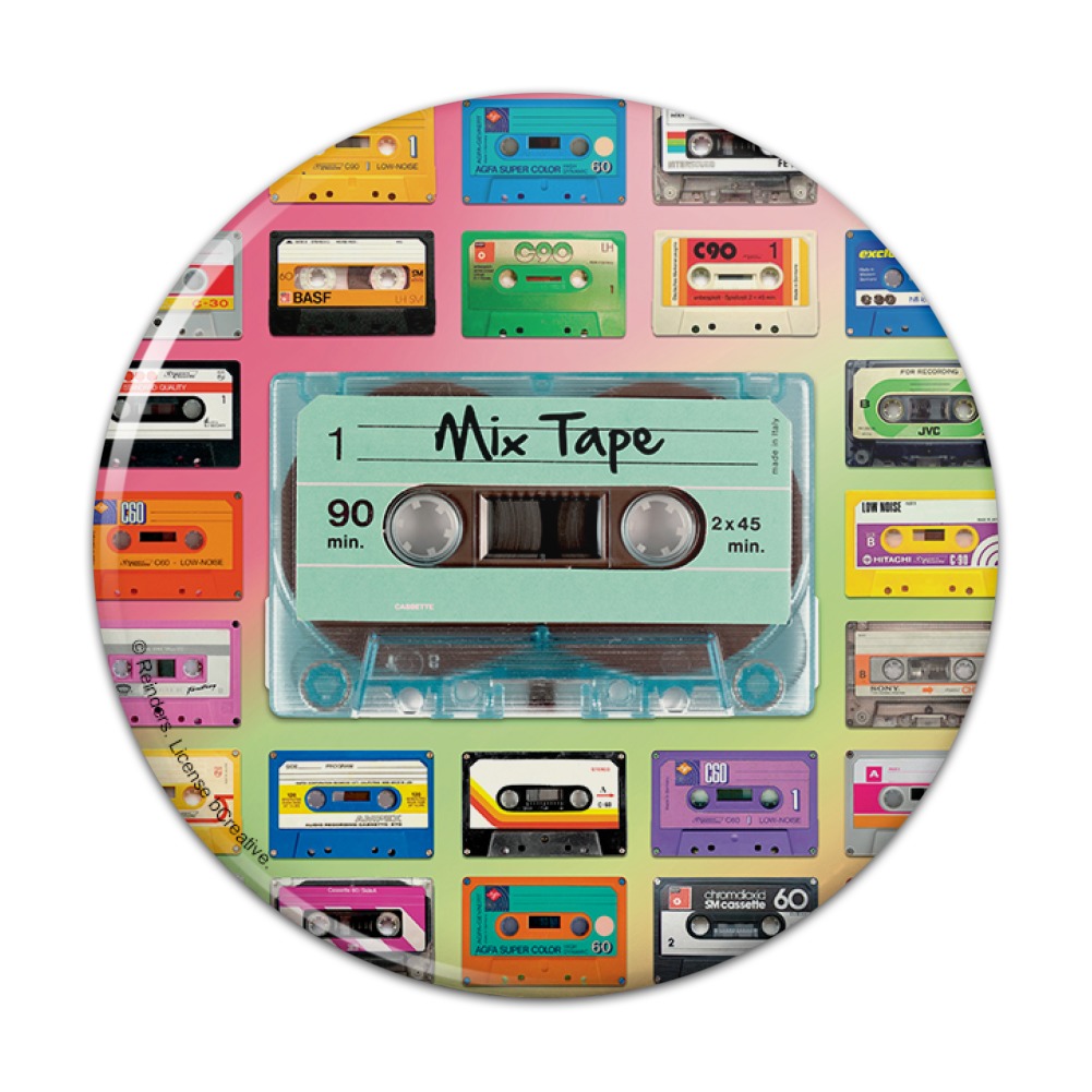 Graphics and More Classic Compact Cassette Mix Tapes Collage Pinback Button Pin