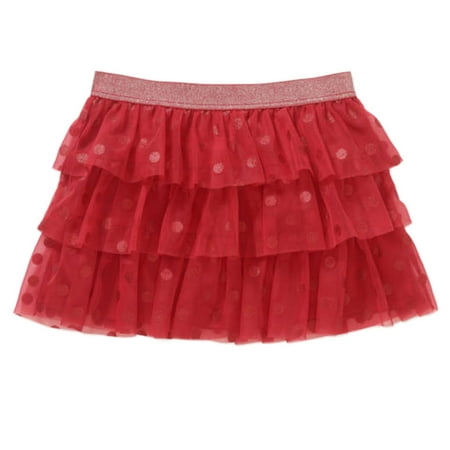 Girls Rufled Red Polka Dot Glitter Tulle Tutu Skirt