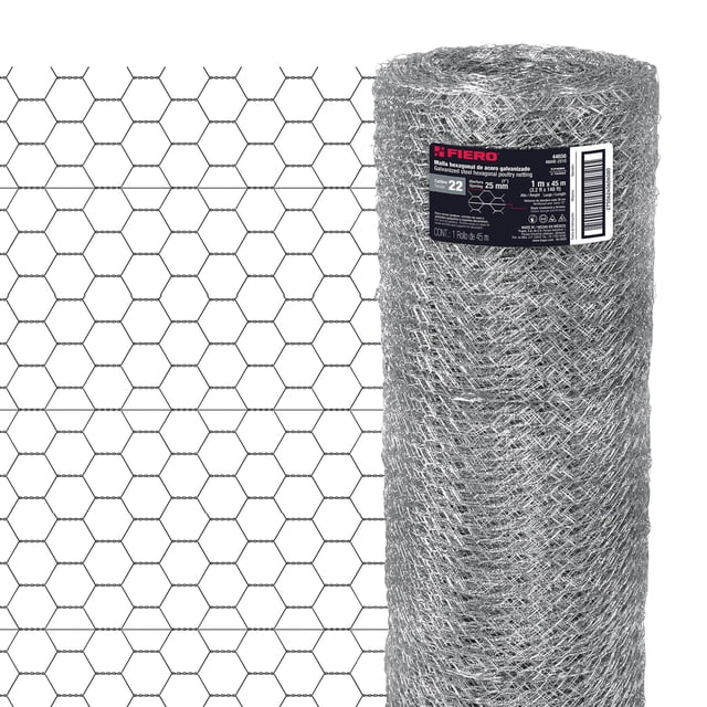 Rollo de Malla Pollera Gallinera Hexagonal Galvanizada Cal. 22, 1x45 m, Abertura 25 mm, 13 kg | Malla de Acero Anticorrosiva para Gallinero, Jardín y Construcción