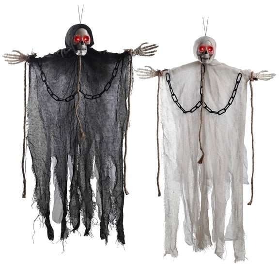 Ayieyill 2Pcs Hanging Ghost Skeleton Decorations, Spooky Halloween Decor for Outdoor Yard Haunted House Party