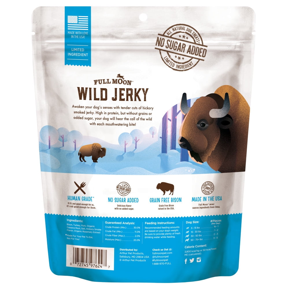 Full Moon All Natural Wild Jerky Dog Treats, Bison Recipe, 10 Ounce