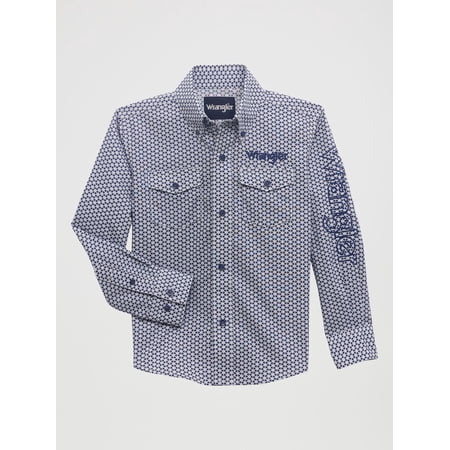 Wrangler Logo Blue Geometric Print - Kids Boys Shirt - 112356519