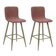 FurnitureR 29'' Bar Stool Set of 2, Full Back Support Gold Legs, Coral