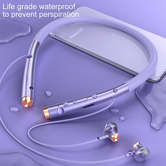 Gwong Electrónica Auricular de la banda de cuello Bluetooth-Compatible con Bluetooth 5.0 sonido estéreo Abarcadera impermeable Cuello de colgaje Auriculares inalámbricos para deportes