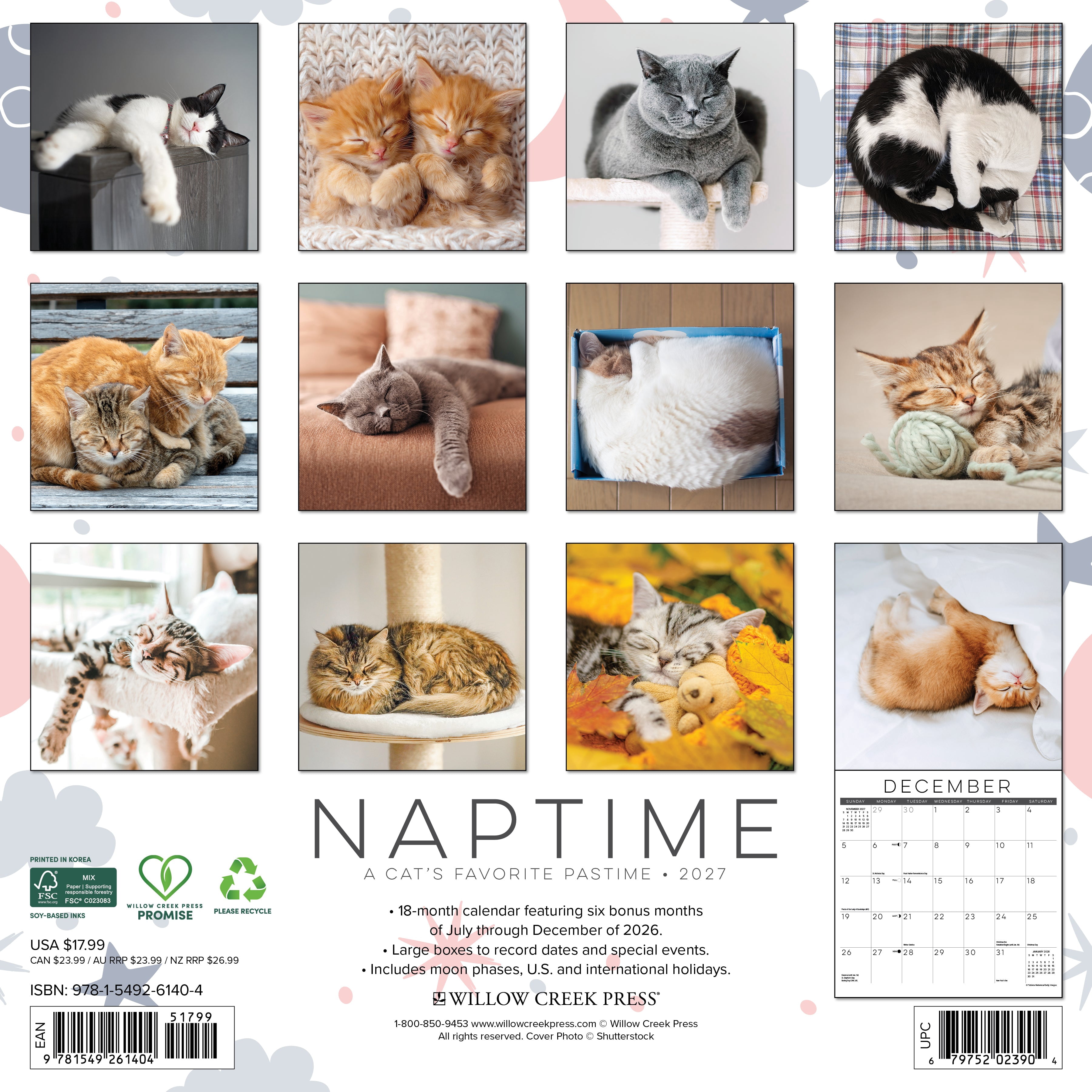 Willow Creek Press, Naptime: A Cat's Favorite Pastime 2027 Wall Calendar