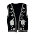thumbnail image 1 of Chaleco corto estilo boho con bordado floral para mujer, ideal para ir de compras en vacaciones. Negro, 1 of 9