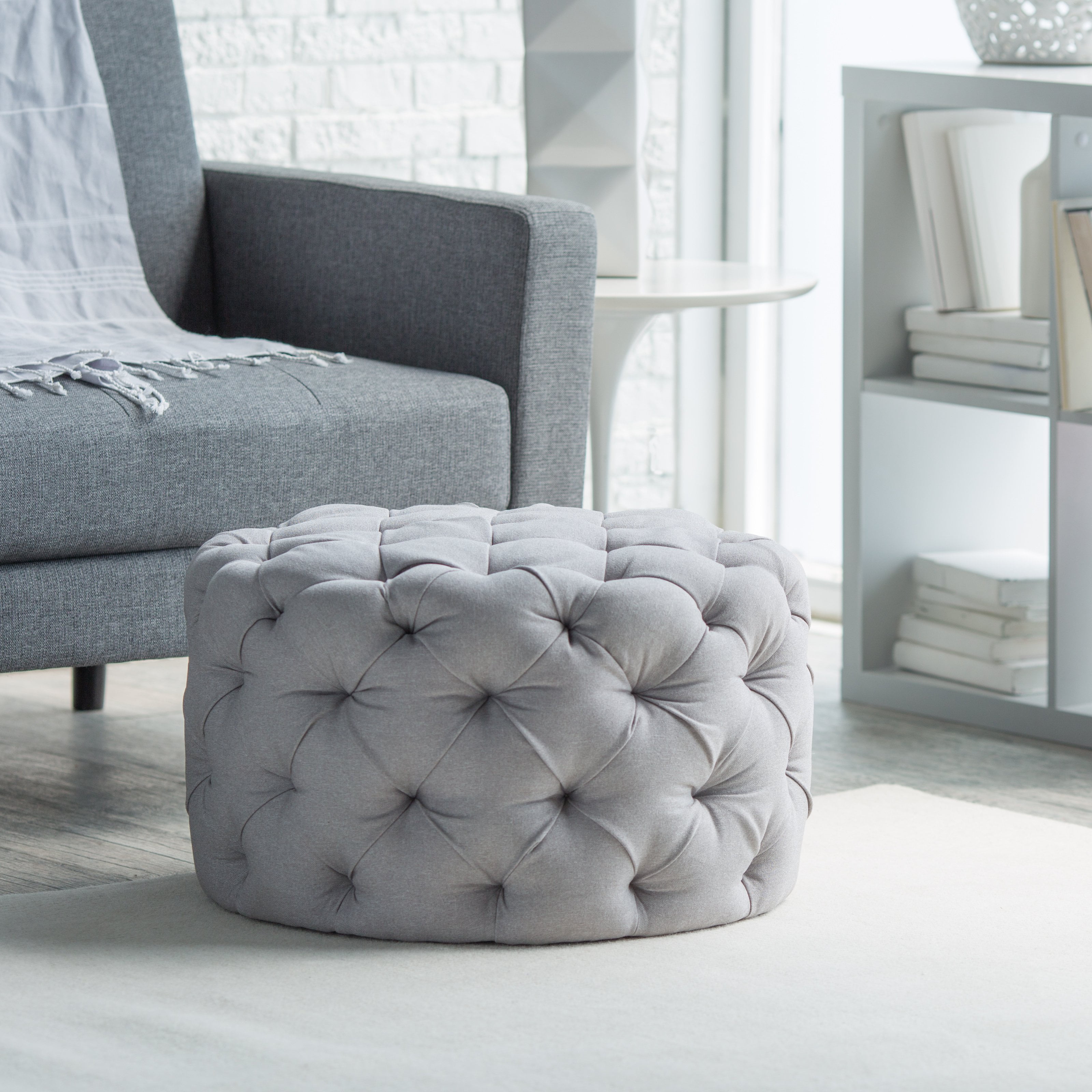 Belham Living Allover Round Tufted Ottoman Grey Walmartcom - belham living allover round tufted ottoman grey walmartcom -