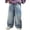 Blue, variant on UACY Boy's Girls Cargo Jeans Baggy Denim Pants Elastic Waist Straight Wide Leg Jeans Streetwear with Pockets (Dark Blue, 15-16 Years)