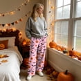 thumbnail image 4 of Trgacdwlo Halloween Fuzzy Pajama Pants Funny Pumpkin Graphic Wide Leg Fleece Pj Pants Women Elastic Waist Winter Cozy Warm Sleep Pants Women, 4 of 6