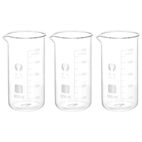 Unique Bargains 3Pack 500ml Tall Form Glass Beaker, 3.3 Borosilicate Glass Graduated Measuring Cups with Spout