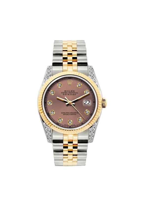 Pre-Owned Rolex Datejust 36MM 16233 Everose Diamond Dial Fluted Bezel Two Tone Yellow Gold Jubilee Bracelet