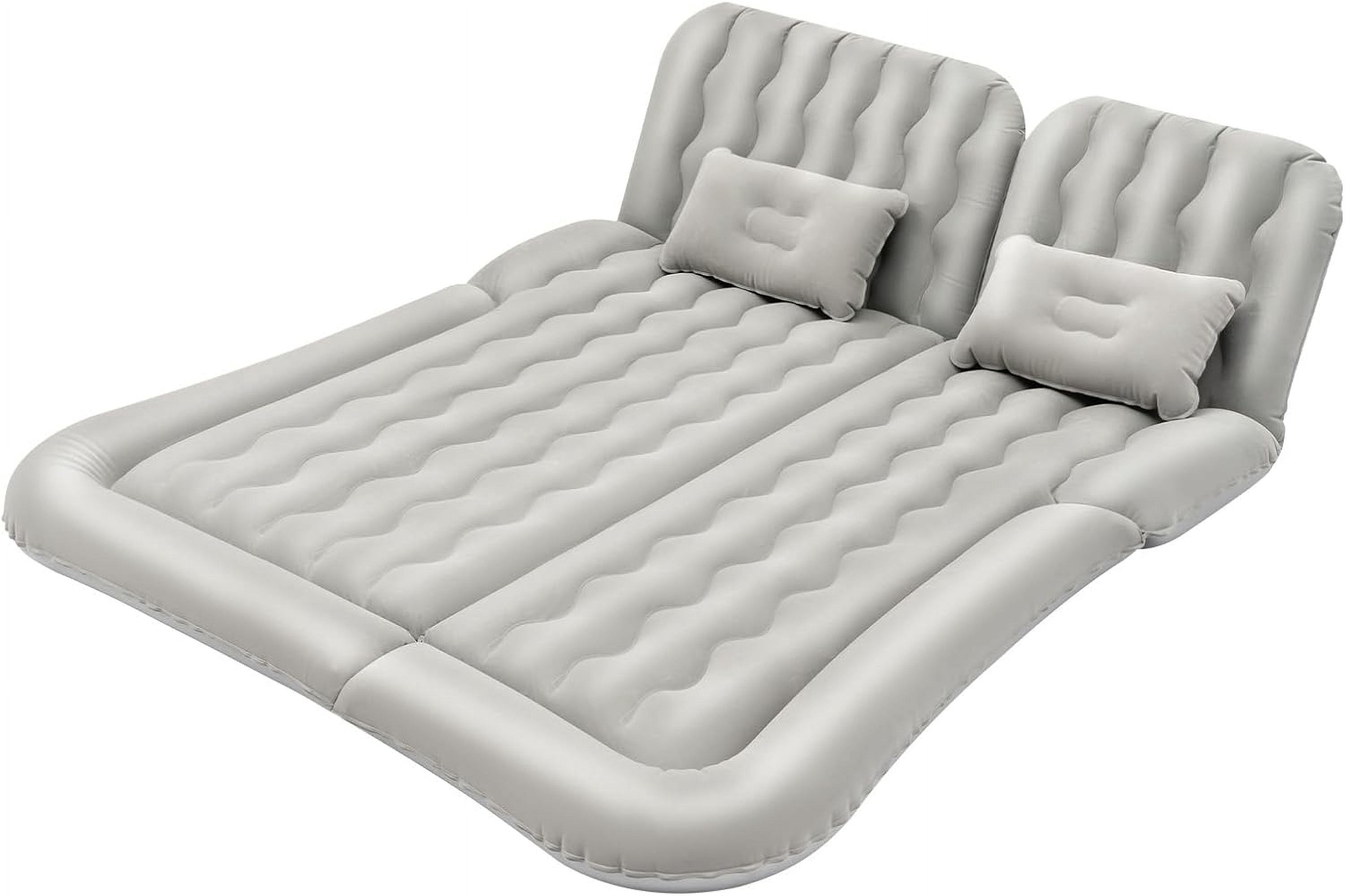 SUV Air Mattress Camping Bed Cushion Pillow Portable Inflatable Car Air Bed with Inflatable Pump Soft Flocked Surface Sleeping Pad Mattress for Car Road Trips & Outdoor Camping (Grey)