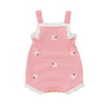 thumbnail image 2 of Infant Girl Knit Overalls Floral Embrodiery Contrast Color Square Neck Sleeveless Romper, 2 of 10