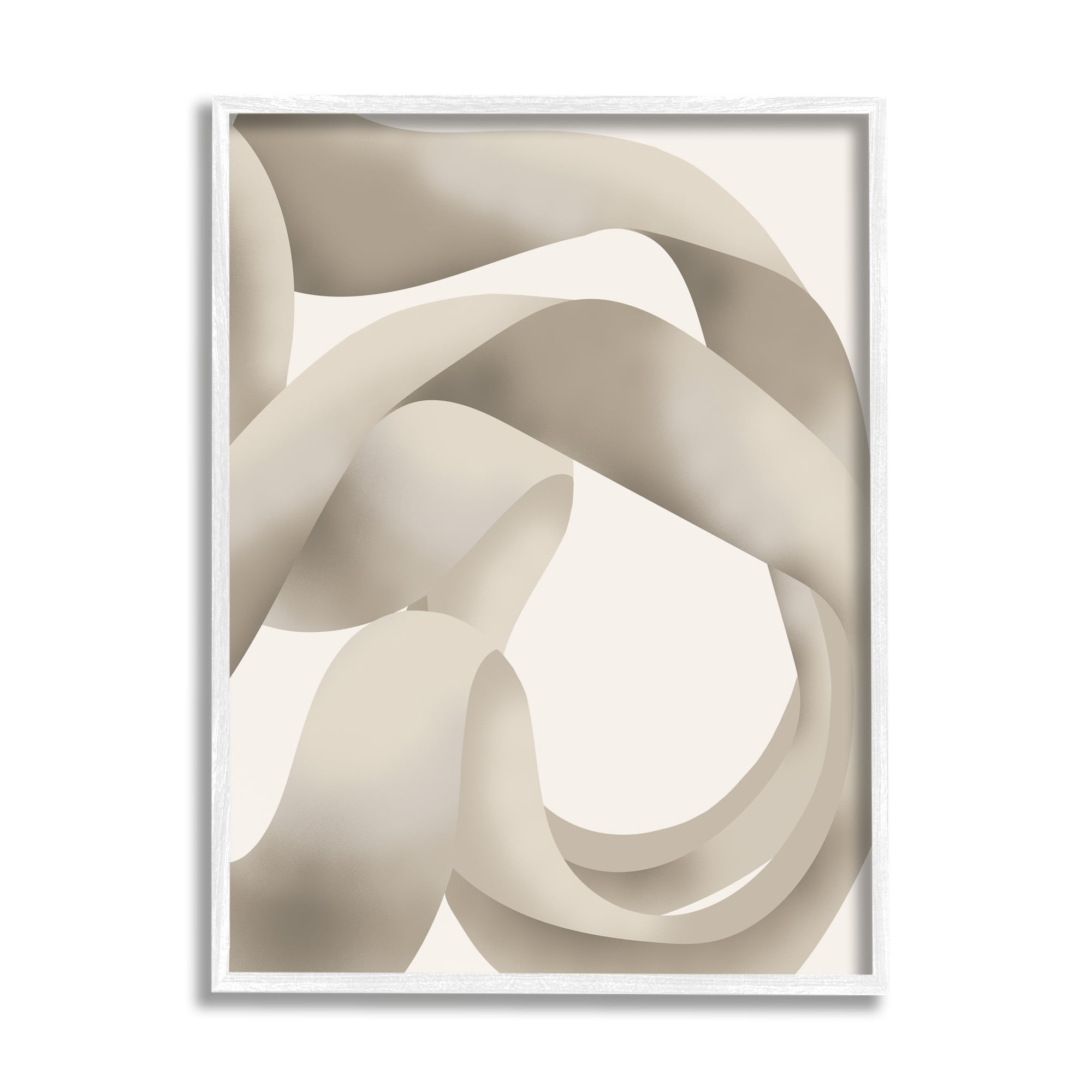 Stupell Industries Contemporary White Swirling Shape Abstract Painting White Framed Art Print Wall Art