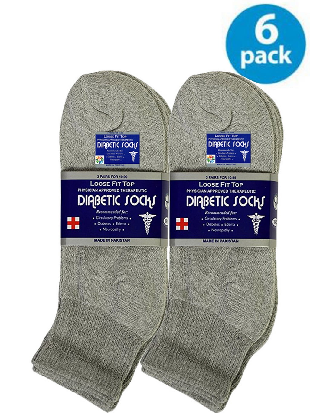 6 Pairs Mens Gray Physicians Approved Cotton Ankle Diabetic