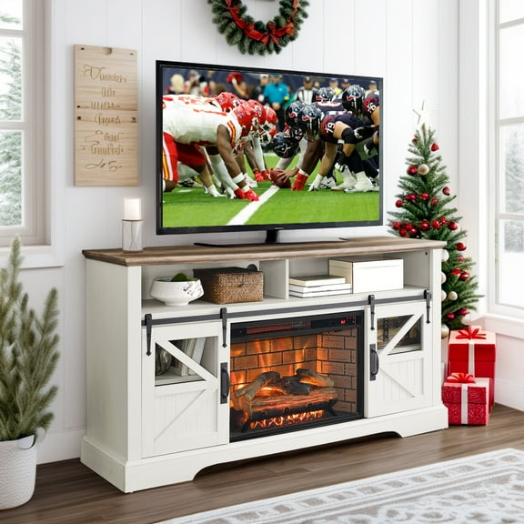 Glavbiku 60" Electric Fireplace Entertainment Center With Door Sensor,White