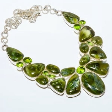 Nephrite Jade - Canada & Peridot 925 Silver Plated Necklace 17.99" TN7524-547, Valentine's Day Gift, Birthday Gift, Beautiful Jewelry For Woman