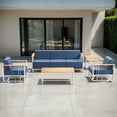 thumbnail image 3 of Opohoro 6-Pieces Outdoor Conversation Set with Patio Sofa, Swivel Rocking Chairs and Coffee Table, Blue, 3 of 13