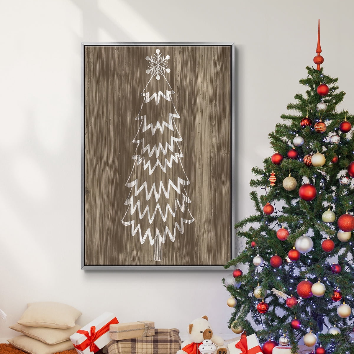 Barnwood Wonderland VIII - Framed Gallery Wrapped Holiday Canvas - 17 x 25 - Silver Frame