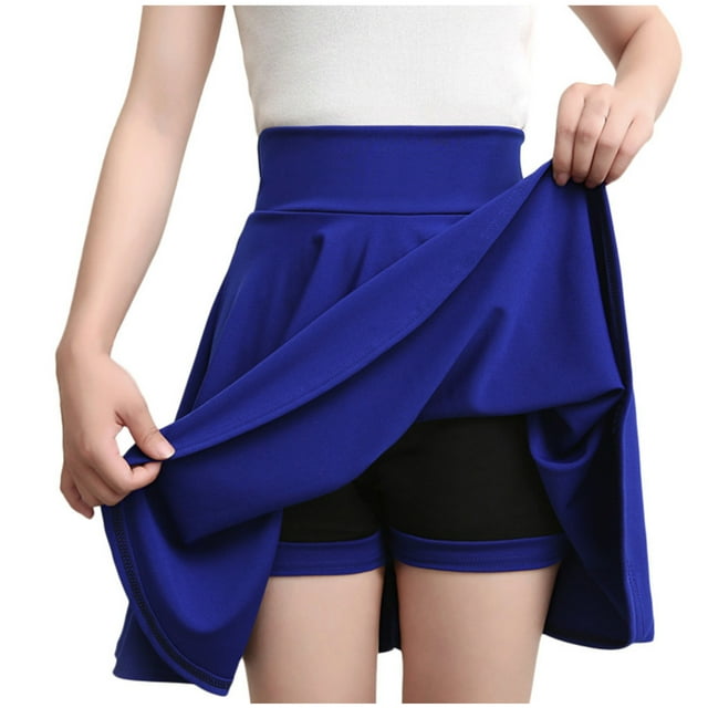 Jupe Basique Polyvalente pour Femme Grande Taille Extensible Taille Haute Décontractée Évasée Trapèze Mini Patineuse avec Short