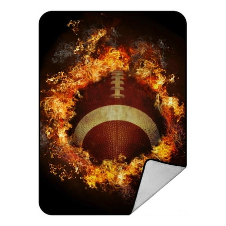Football Fleece Blanket GCKG Spirit of Flaming American Football Fleece Blanket Crystal Velvet Front and Lambswool Sherpa Fleece Back Throw Blanket 58x80inches ()
