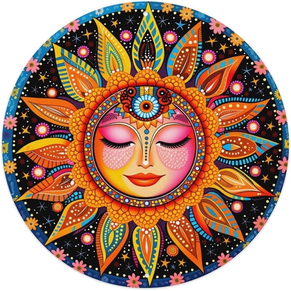 Round Tin Sign Colorful Sun Face Mandala Vintage Metal Wall Decor Poster for Home Bar Garage Cafe Kitchen 8 x 8 Inches
