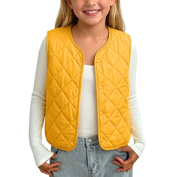 fatyb Boys Girls Puffer Vest Button up Sleeveless Quilted Jackets Kids Fall Winter Thermal Outerwear