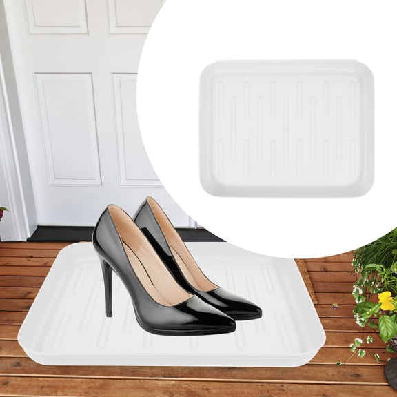 KONTONTY Grey Plastic Shoe Tray for Entryway Indoor Use, Multipurpose Boot Mat with Raised Edge to Catch Drips and Dirt