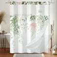 thumbnail image 5 of MIZHONA Green Shower Curtain with Snap in Liner,Pink and Green Leaves No Hook Fabric Bathroom Curtain,71"× 86", 5 of 6