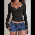 thumbnail image 4 of Camisas de Larga para Mujer, Blusas Casuales con Cuello Cuadrado, Camisetas Básicas de Punto Acanalado de Corte Entallado, Ropa de Otoño-Verano 2025. Negro L, 4 of 8
