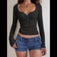 thumbnail image 4 of Camisas de Larga para Mujer, Blusas Casuales con Cuello Cuadrado, Camisetas Básicas de Punto Acanalado de Corte Entallado, Ropa de Otoño-Verano 2025. Negro M, 4 of 8