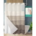 thumbnail image 2 of No Hook Shower Curtain with Snap in Liner, Khaki Striped Gradient Rustic Wood Board Hotel Shower Curtains for Bathroom, Washable Shower Curtain Liner Set with Mesh Top Window, 72"x84", 2 of 6