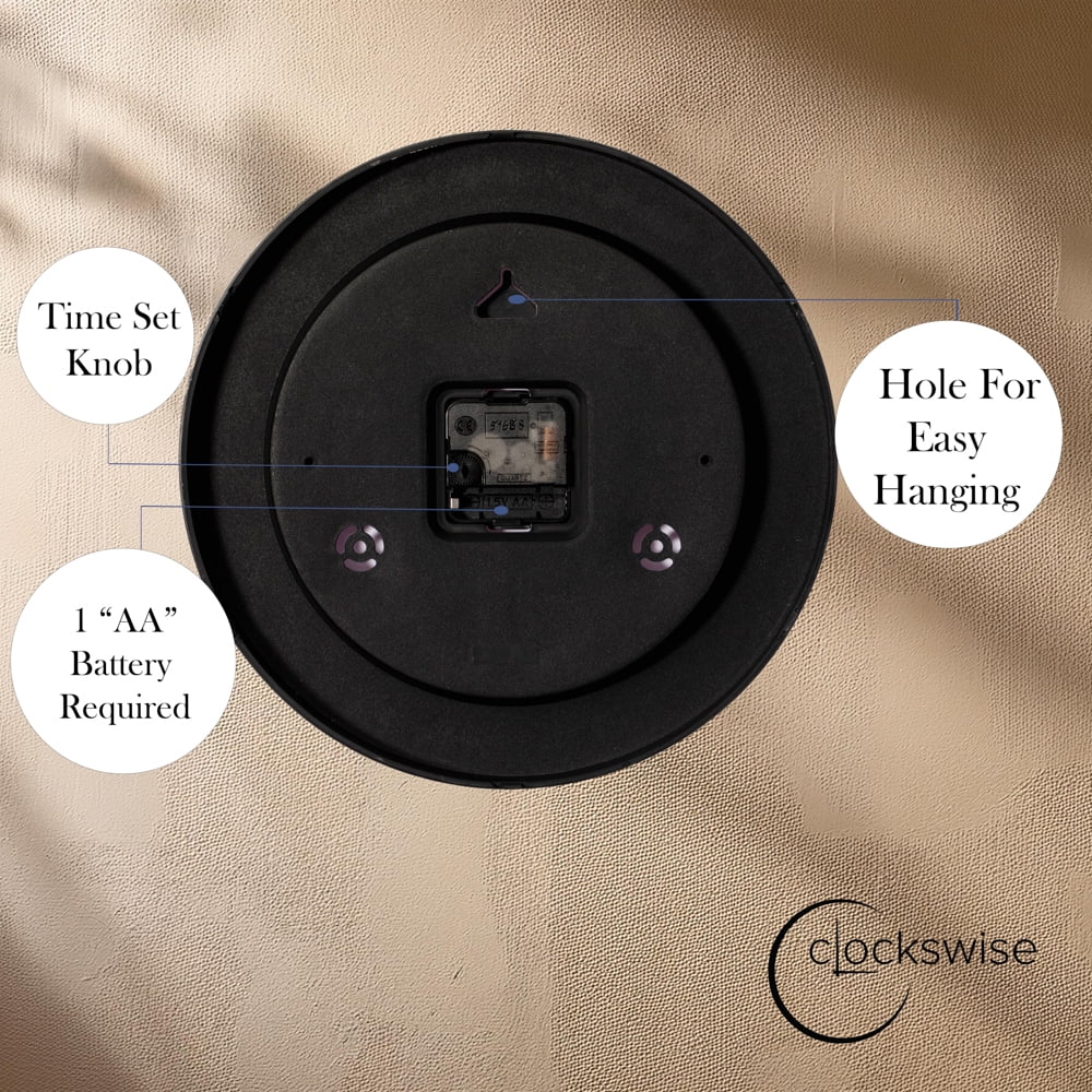 Clockswise Black 12-In Analog Clock – Silent, Non-Ticking for Wall Battery-Operated, Perfect for Home Office, Farmhouse Kitchen, Entryways, Dining Rooms and Bedroom Decor, School and Bathroom Clock