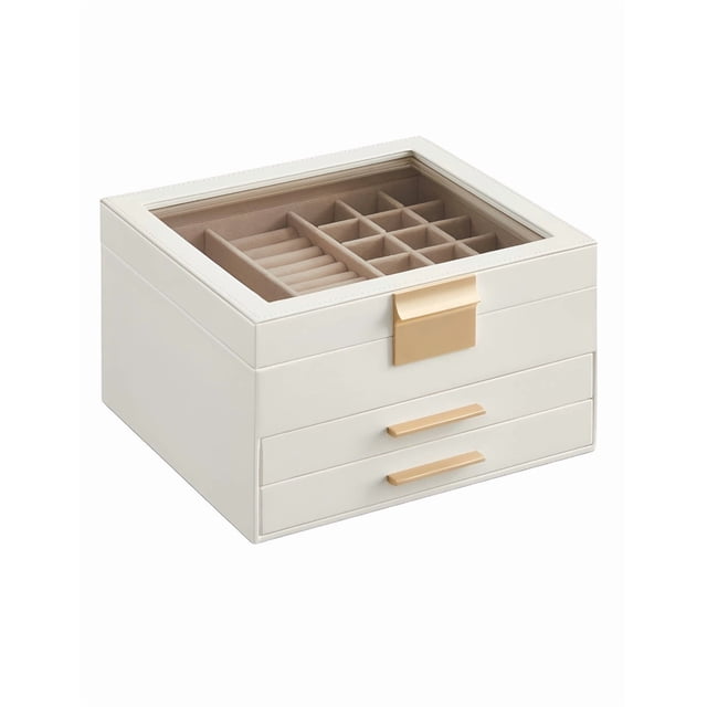 Caja Xtellar de Joyas, Caja Joyero de 3 Niveles, Estuche de Joyería, 2 Cajones Color Blanco
