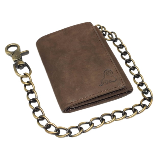 CAZORO Men's RFID Blocking Trifold Vintage Leather Biker Chain